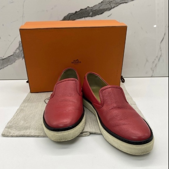 HERMES Kick Slip-On Sneakers Epsom Rouge 38.5 main image 2